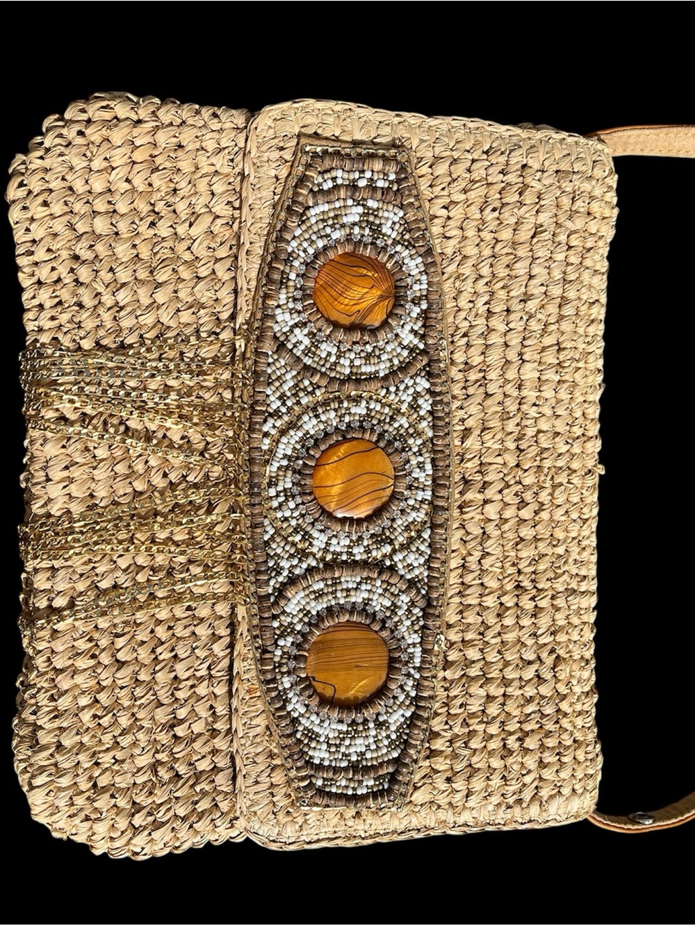 Tommy Bahamas NWT Boho Crossbody Bag Beaded Fringe Straw Raffia - Picture 4 of 7